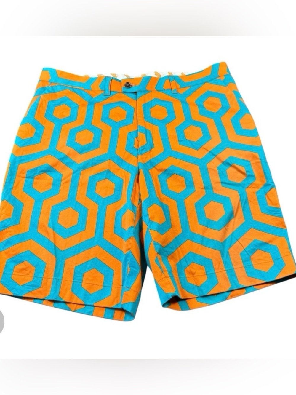 Men's Geometric Print Flat Front Shorts in Teal & Orange